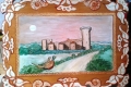 PHEASANTS AT VULCI CASTLE OIL ON CUT WOOD 32 X 44 CM painting by Giselle pons