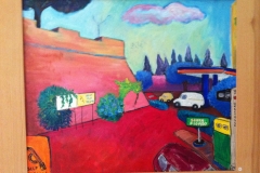 1992 ORBETELLO GAS STATION OIL ON CANVAS 40 X 60 CM - Paint by Giselle Pons